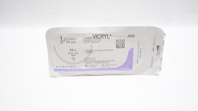 Ethicon J650 1 Coated VICRYL Violet Braided Stre TP-1 65mm 1/2c Taper, 27inch(x)